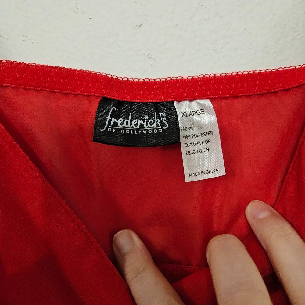 Y2K Frederick's of Hollywood Red Babydoll Lingerie V-Neck Top Sheer Sz XL - Picture 4 of 5